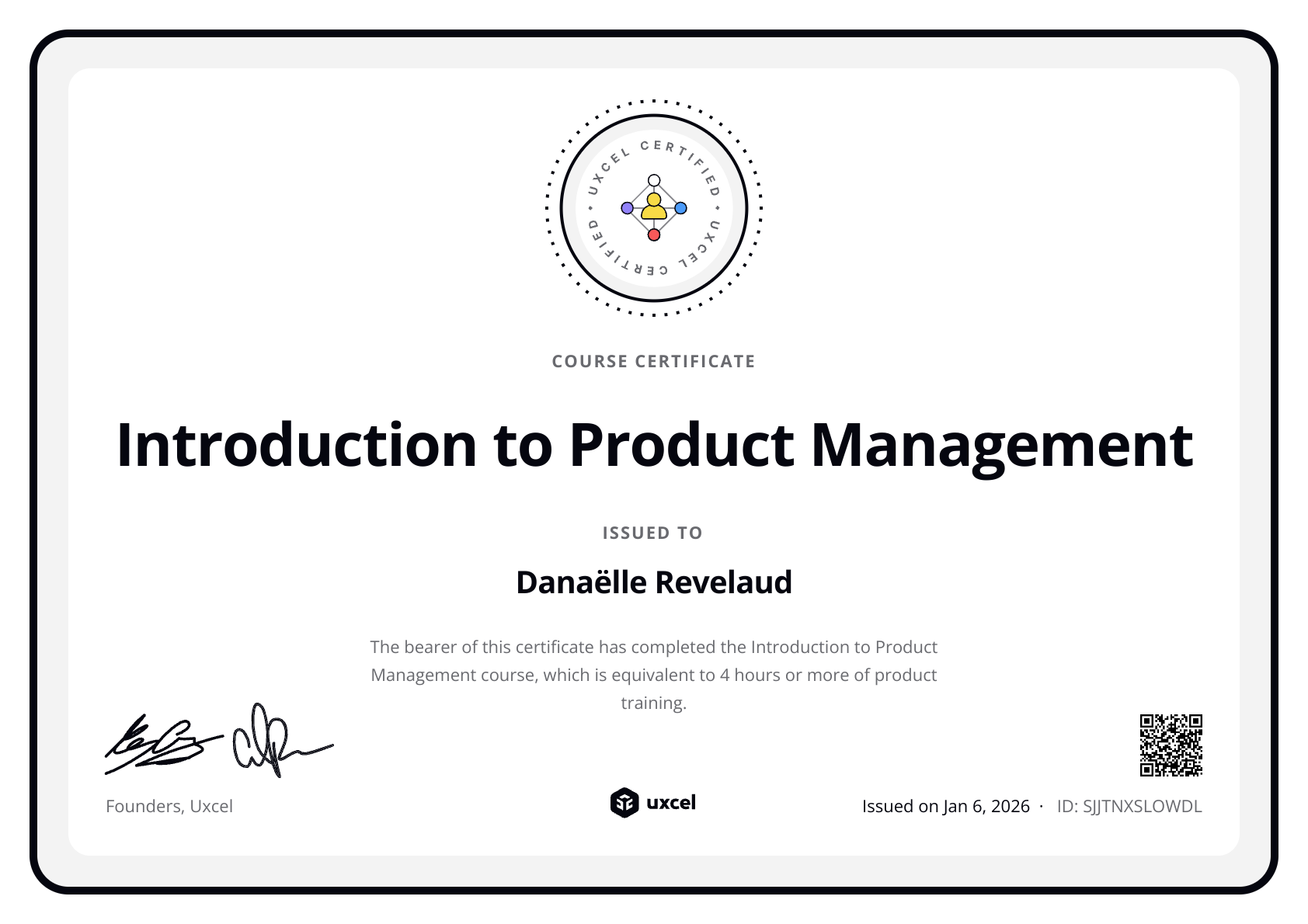 Danaëlle Revelaud's certificate